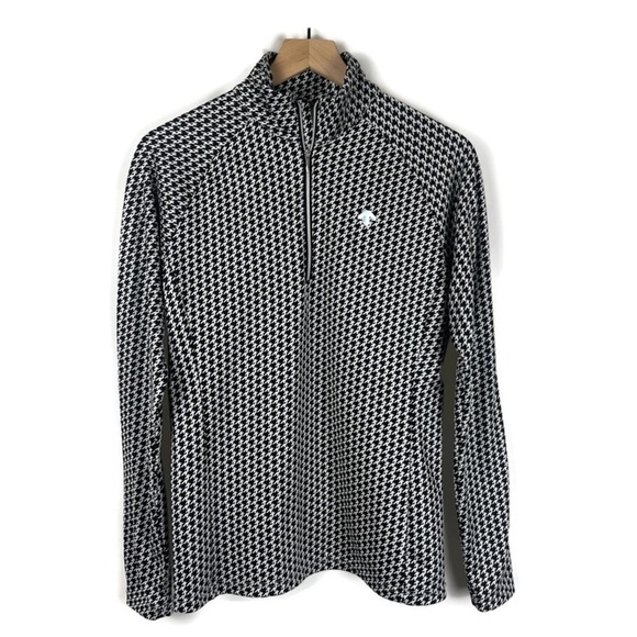Descente Women's Japanese Luxury Ski 1/4 Zip, Houndstooth Black/White Size 8 - Picture 1 of 9